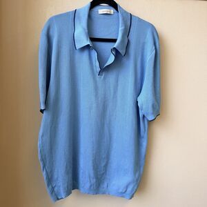 Ermenegildo Zegna Premium Cotton Knit Polo Sweater Blue Italy Cotton Sz 56 XXL